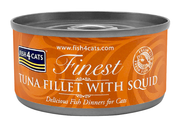 70克 Fish4Cats tuna fillet with squid 吞拿魚塊魷魚貓罐頭x10罐, 泰國製造